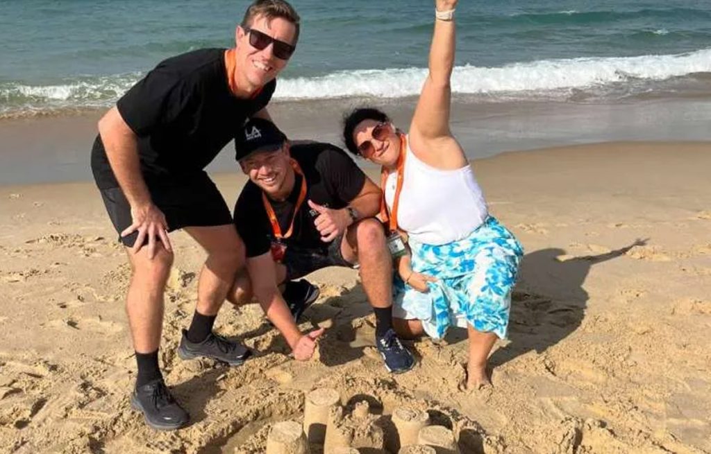 Team completing a challenge during Corporate Amazing Race team building activity