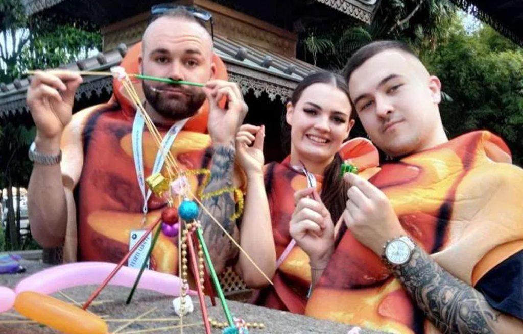 Team completing a challenge during Corporate Amazing Race team building activity