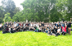 Large group having a great time during a team building event