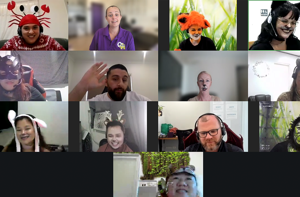 Teams enjpying a fun online game show team bonding event