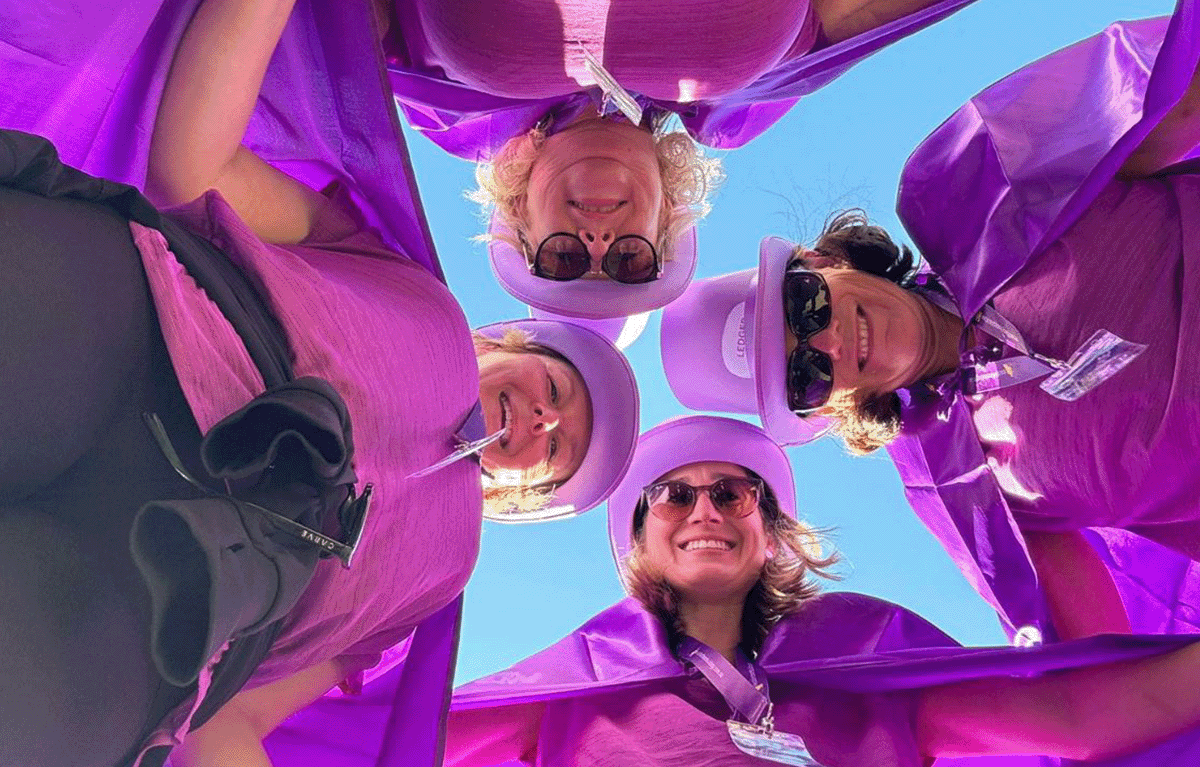 Purple team smiling during their team bonding activity