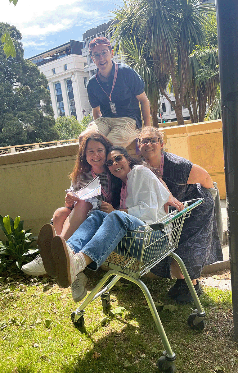 Teams having a great time on a challenge during their amazing race