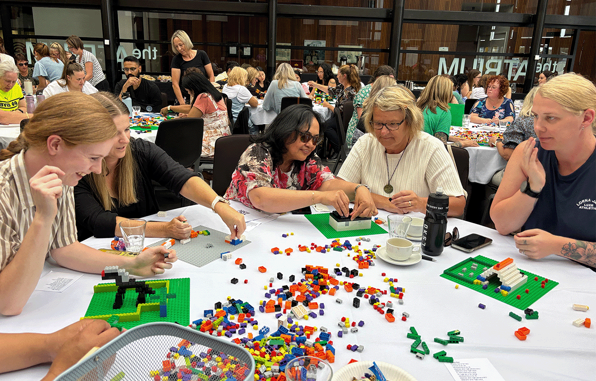 Large group team building New Zealand activity with 170 participants competing in a Brick Masters challenge
