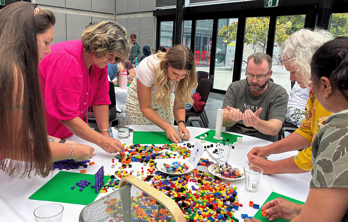 Large group team building New Zealand activity with 170 participants competing in a Brick Masters challenge