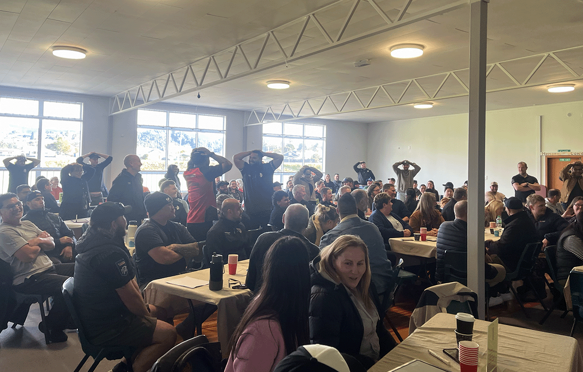 Large group team bonding event in Taumarunui with 24 teams competing in interactive Game Show challenges.