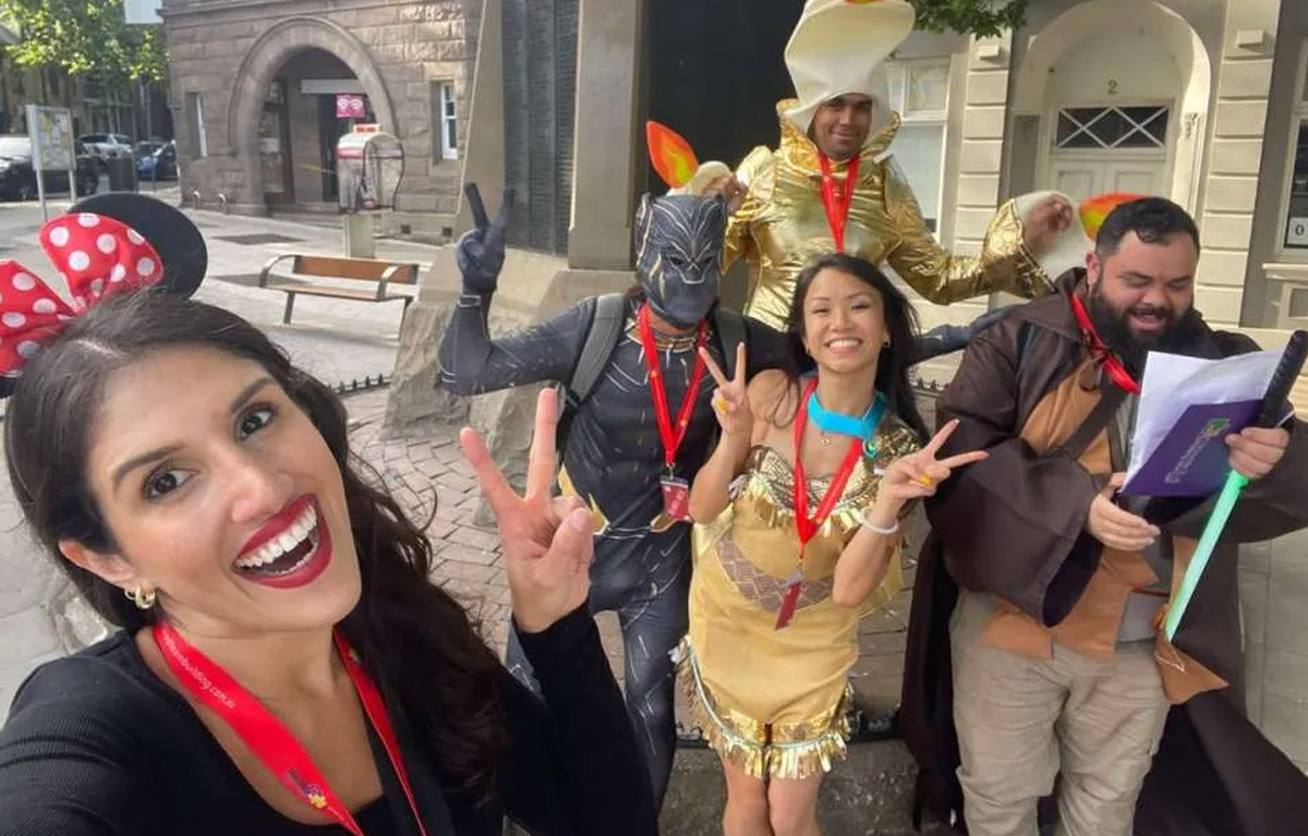 Corporate team building event with group activity outdoors